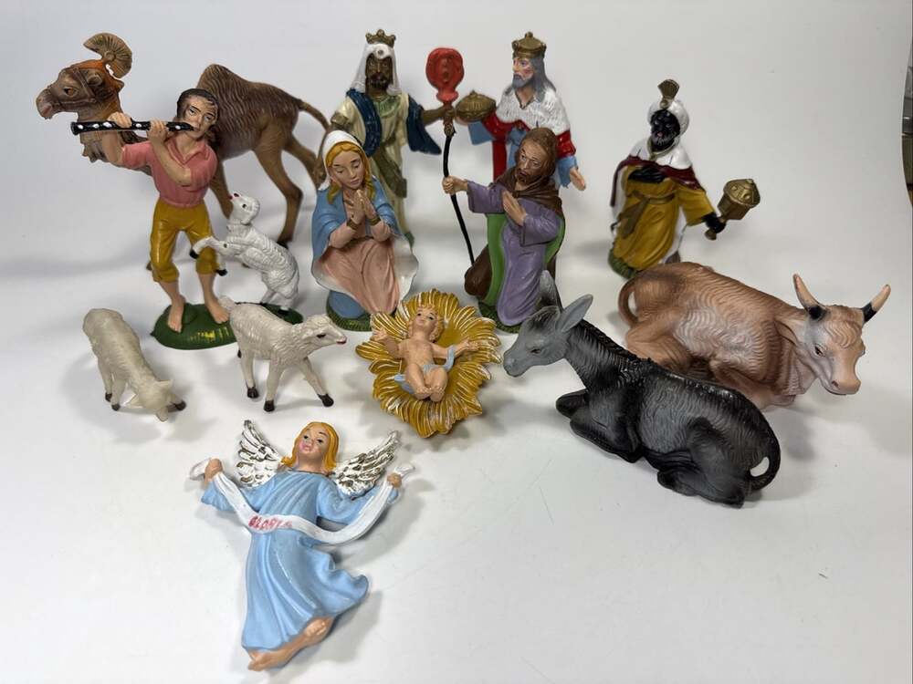 Vtg Nativity Set Italy Fontaninni Style Plastic 14 Piece Set E1